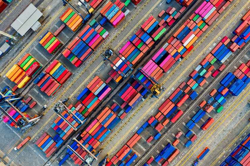aerial photography of container van lot